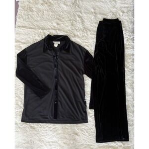 Studio C Giorgio Fiorlini Black Velvet Trim Pant Set Women's Medium